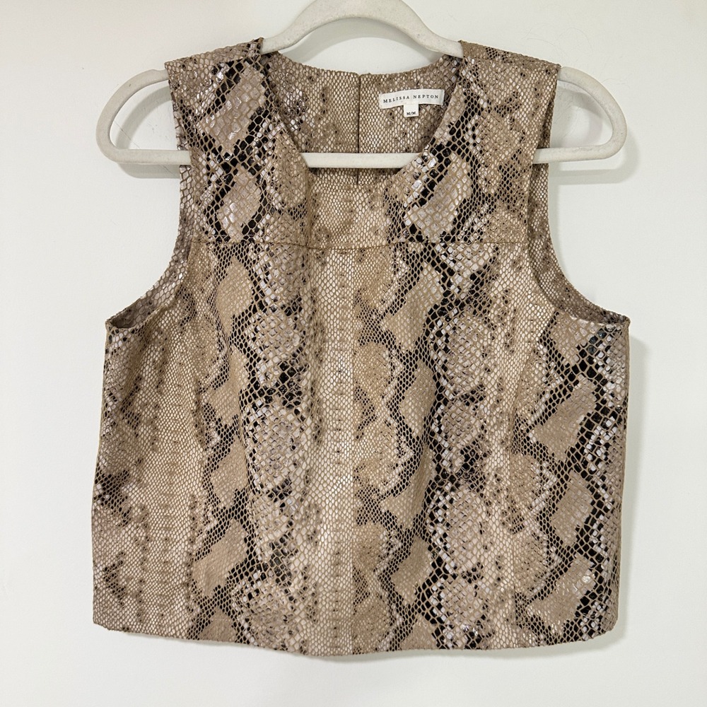 Melissa Nepton Snakeskin Print Sleeveless Shell Top Women Medium Animal - Picture 1 of 8